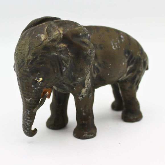 Antique Vintage Elephant Figurine Sculpture Curved Trunk Hand-Painted Features - Picture 4 of 7